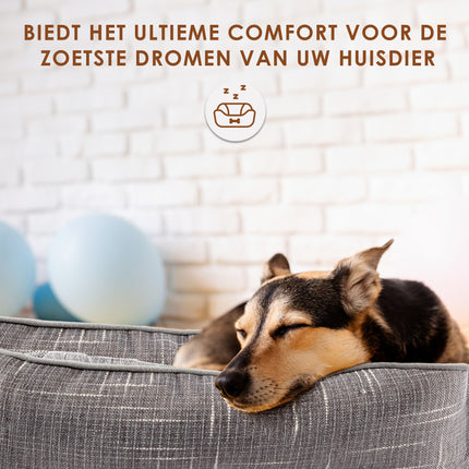 Comfortabel Rechthoek Hondenmand en Kattenmand | Lichtgrijs | 50cm x 40cm x 16 cm met Antislip Bodem | Ergonomisch Dubbelzijdig Kussen en Verhoogde Randen Voor Middelgrote Honden en Katten 