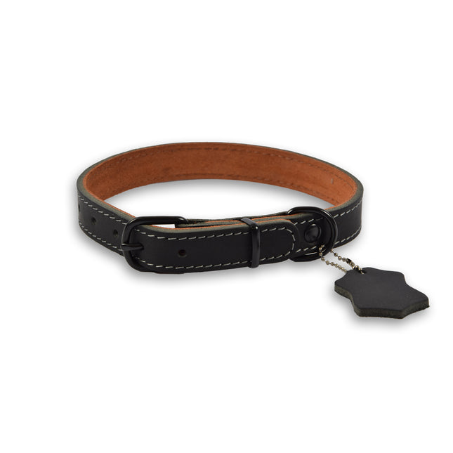 Zwarte Verstelbare Lederen Halsband voor Honden en Katten - Maat M - 2cm Breed