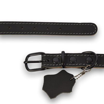 Zwarte Verstelbare Lederen Halsband voor Honden en Katten - Maat M - 2cm Breed
