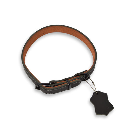 Zwarte Verstelbare Lederen Halsband voor Honden en Katten - Maat M - 2cm Breed