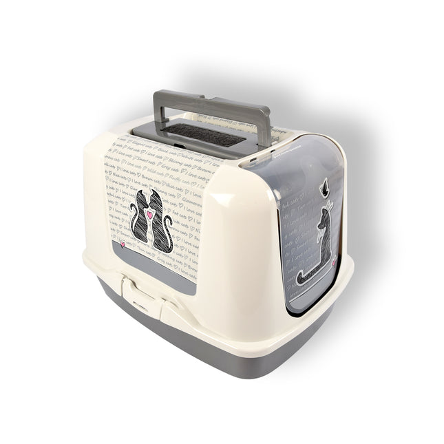 Ruime Kattenbak - Wit&Grijs - 76 L Inhoud - Kunststof - Voor Alle Kattenrassen - Kattentoilet - Huisdieren 