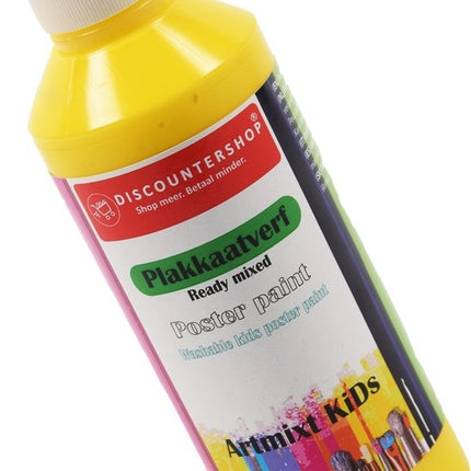 Plakkaat- plakkaatverf Discountershop - Plakkaat verf Basic waterbasis 6 stuks 250 ML - plakkaatverf uitwasbaar Plakkaatverf kinderen plakkaatverf op hout