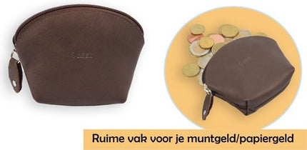 Portemonnee biefgeld muntgeld en creditcard - pasjes - vakantie portemonnee - Compact portemonnee - Buffelleer portemonnee - Kleine portemonnee - Portemonnee - Ronde portemonnee
