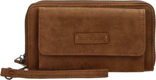 Bicky bernard - Portemonnee dames - Portefeuille met ritssluiting - Portemonnee voor telefoon - camel