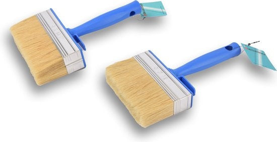 2x | Blokkwast | Plastic | Muurverfkwast | Kwast | Blauw | 40x140mm en 30x120mm | Geschikt voor Watergedragen en Oliegedragen Verven
