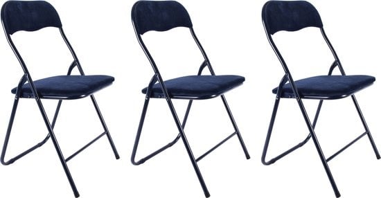 3x Klapstoel met zithoogte van 43 cml Vouwstoel velvet zitvlak en rug bekleed donkerblauw