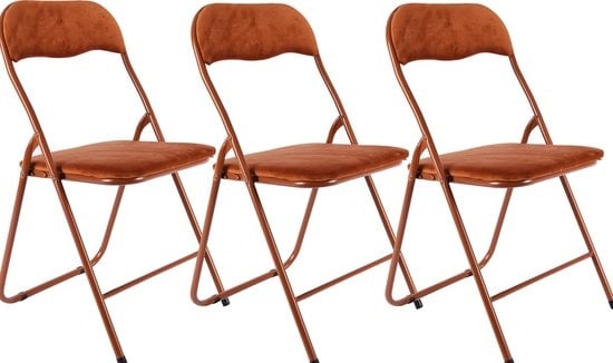 3x Klapstoel met zithoogte van 43 cml Vouwstoel velvet zitvlak en rug bekleed camel bruin