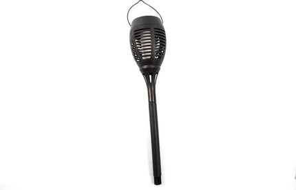 Solarlamp LED vlam 12 lampjes - elektrische fakkel solar LED 48 cm kunststof oranje/zwart - Solar tuinlampen pilaar/paal op zonne-energie - tuinverlichting - Solar LED Tuinverlichting - Tuindecoratie