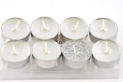 Theelichten met 8 Branduren - Waxinelichtjes - Glitter-theelichten - 8 Theelichten Glitter