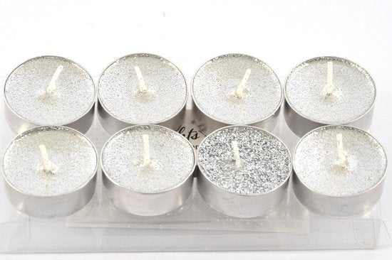 Theelichten met 8 Branduren - Waxinelichtjes - Glitter-theelichten - 8 Theelichten Glitter