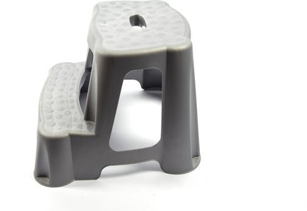 Grijs kinderkrukje/opstapje met 2 treden 35 cm - Keuken/badkamer krukjes/opstapjes voor kinderen 