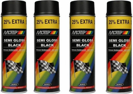 Motip Zijdeglans Acryllak Zwart - 500 ml - Spuit spray zwart - Verf zwart kopen - 4 X Spuitspray LAK ZWART ZIJDEGLANS 500 ML sneldrogend 