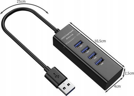 Discountershop® USB 3.0 Hub - 4 Poorten - Inclusief USB C Converter - USB Splitter - Zwart