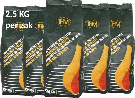 5X houtskoolbriketten van 2.5 KG - 5 zakken houtskoolbriketten - Barbecue - BBQ - 5 Stuks - totaal 12.5 KG