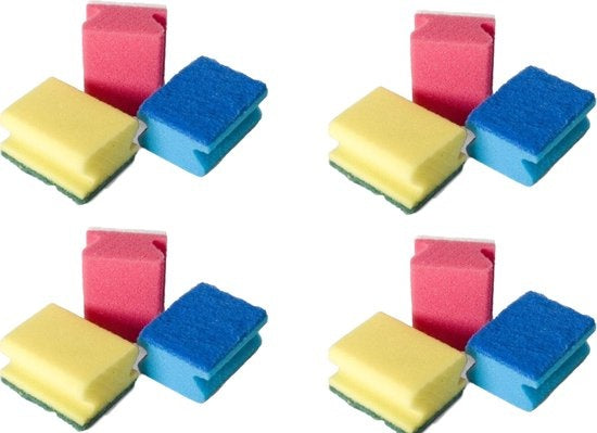 12x Zachte schuurspons | Gekleurde schuursponzen | Schuursponsje |Spons | Afwas sponzen - 9x6.5x4.5cm