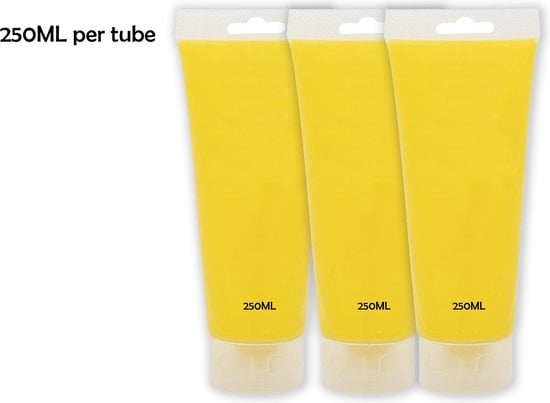 Acrylic verf 250 ML per tube in de verpakking 3 stuks - Watervaste verf - Acrylicverf GEEL