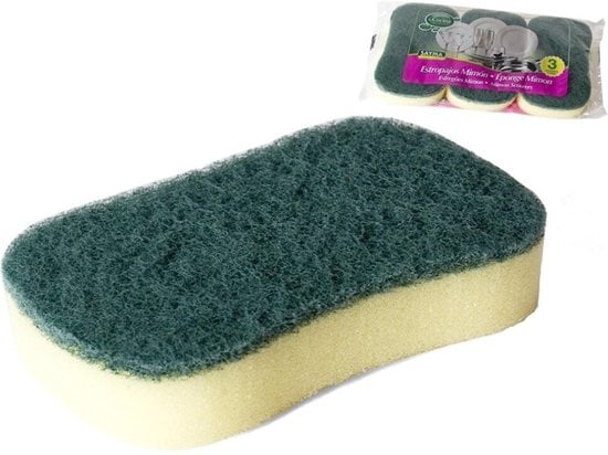 3x Dubbelzijdig Spons |Milieuvriendelijke Schoonmaakmiddelen | Sponzen | Afwas Spons | Huishoudelijke Artikelen | Schuursponsje |Badkamer Keuken Artikelen