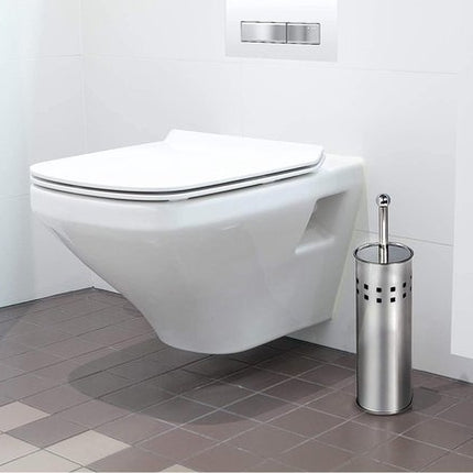 Hedendaagse Zilveren Rvs Toiletset - Inclusief Stijlvolle Houder - Afmetingen: 9,8 x 37,5 x 37 cm - Gewicht: 351 G 