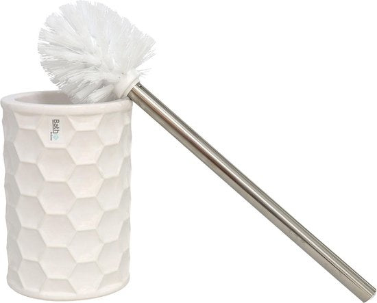 2x stuks wc/toiletborstels inclusief houders wit 34 cm van keramiek/RVS? - Toilet/badkameraccessoires wc-borstel - Porselein