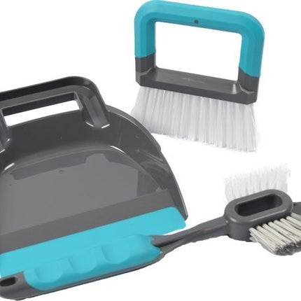 stoffer en blik 19 x 21,5 cm blauw - 2-in-1 tegel- en voegenborstel 30 cm grijs/blauw