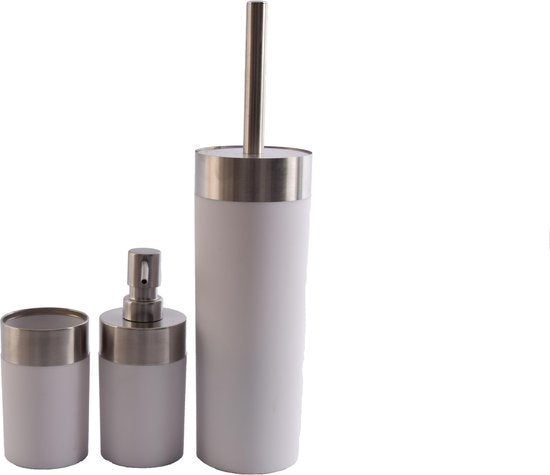 Badkameraccessoires Luxe Badkamerset |badkameraccessoires | rvs mat Wit |3 delig | zeeppompje | zeepdispenser | beker | tandenborstelhouder | toiletborstel met houder