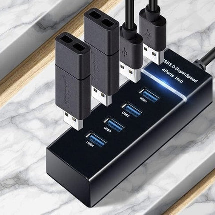 Discountershop® USB 3.0 Hub - 4 Poorten - Inclusief USB C Converter - USB Splitter - Zwart