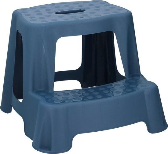 Blauw kinderkrukje/opstapje met 2 treden 35 cm - Keuken/badkamer krukjes/opstapjes voor kinderen