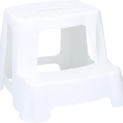 Wit kinderkrukje/opstapje met 2 treden 35 cm - Keuken/badkamer krukjes/opstapjes voor kinderen