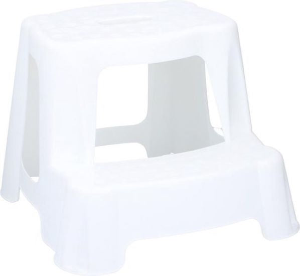Wit kinderkrukje/opstapje met 2 treden 35 cm - Keuken/badkamer krukjes/opstapjes voor kinderen