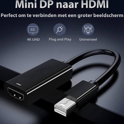 Mini DisplayPort Naar HDMI Adapter - Mini DP Hub - Thunderbolt To HDMI converter - Thunderbolt 3 - Compatible Apple Macbook - IMAC - Surface Laptop / Pro - Dell - Lenovo - Samsung - HP - Zwart