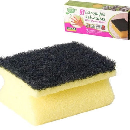3x stuks schuursponzen / schuursponsjes met handgreep - 9 x 6.5 cm - sponzen / schoonmaakartikelen / reinigingsartikelen