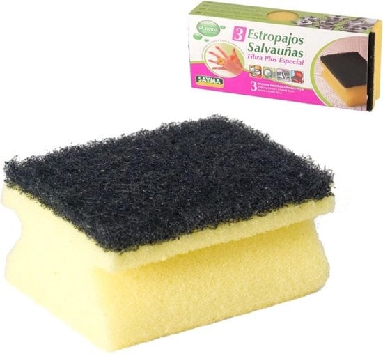 3x stuks schuursponzen / schuursponsjes met handgreep - 9 x 6.5 cm - sponzen / schoonmaakartikelen / reinigingsartikelen