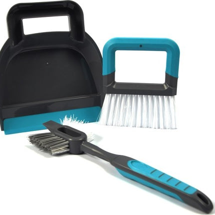 stoffer en blik 19 x 21,5 cm blauw - 2-in-1 tegel- en voegenborstel 30 cm grijs/blauw