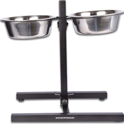 Voerbak Set| Verstelbare | H-Standaard Hamerslag | Eetbak | RVS | Voerbakken | Antislip | Waterbak | 46cm*28cm*8cm