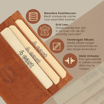 Kaarthouder Pasjes Leer RFID Bescherming - Cognac/Tan - 6 Pasjes + Briefgeld - Compacte Creditcardhouder Unisex voor Mannen en Vrouwen