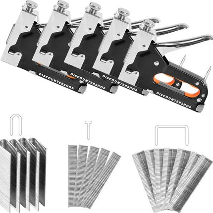 Set van 5 Nietpistolen | Heavy Duty Nietmachine | 5000 Nietjes Inclusief | Nietpistool Voor Hout, Stoffering en DIY Projecten