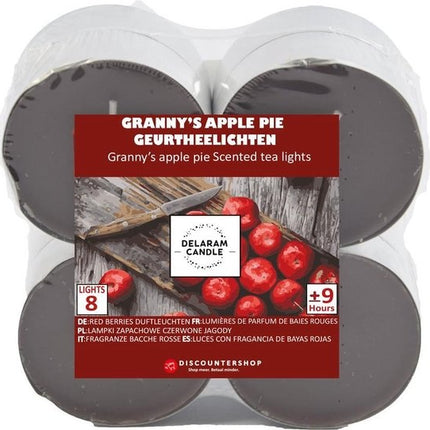 Theelichten met 9 Branduren - Waxinelichtjes - Geurtheelichten -theelichten - 8 Theelichten met Geur - Granny's Apple pie geur theelichten