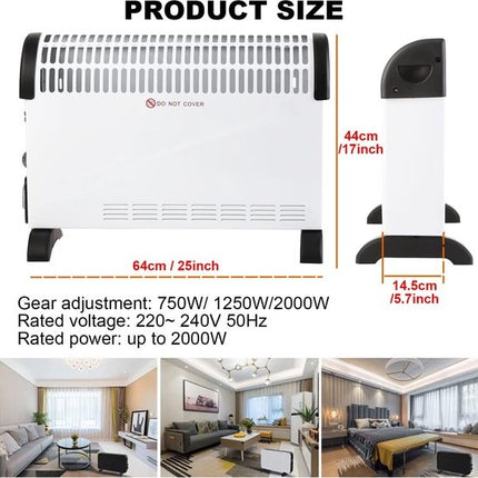 Discountershop Elektrische Convector Kachel - 750 /1250 / 2000 Watt - Verstelbare Thermostaat - Wit