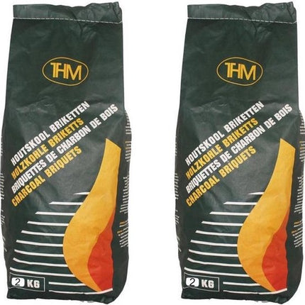 5 X houtskoolbriketten 2 Kg per -inclusief aanmaakblokjes 64 Stuks - Barbecue - BBQ - 5 Stuks