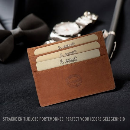 Kaarthouder Pasjes Leer RFID Bescherming - Cognac/Tan - 6 Pasjes + Briefgeld - Compacte Creditcardhouder Unisex voor Mannen en Vrouwen