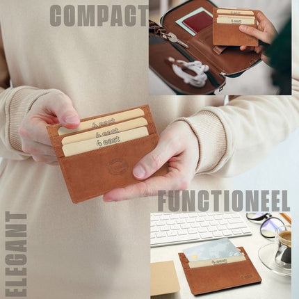 Kaarthouder Pasjes Leer RFID Bescherming - Cognac/Tan - 6 Pasjes + Briefgeld - Compacte Creditcardhouder Unisex voor Mannen en Vrouwen