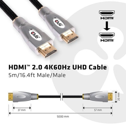 Club3D HDMI Ultra High Speed 2.0 Kabel - 48 GBPS - 3D - 8k@60Hz - 4k@120Hz - Full HD 4.320 Pixels - Ethernet - Male to Male Cable - Voor TV/Beeldscherm/Tablet/DVD/Laptop/Macbook/PC/Xbox/Playstation/PS - Dun - Zwart - 5 Meter Kabel