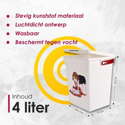 Hondenvoercontainer - 4L Opbergdoos voor Honden- & Kattenvoer - Wit & Praktisch - 19cm x 22cm x 23.50cm