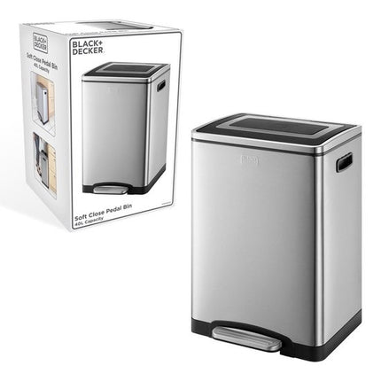 BLACK+DECKER Pedaalemmer RVS - Inhoud 2x20L - Soft close - Moderne Prullenbak