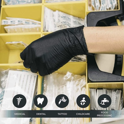 Wegwerp handschoenen zwart 200 stuks - Nitril handschoenen - Poedervrij - zwart - maat s - Nitrile 200 stuks