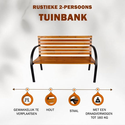 Tuinbank | Buitenbank | bruin/zwart | 10.10kg | Tuinbankje | hout & staal | Parkbankje | 120cm*62cm*120cm