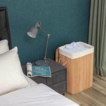 Wasmand bamboe | Linnen | Opvouwbaar | Opbergmand | Laundry basket | Mand voor wasgoed | Met deskel | Met handvaten | Inclusief waszak | Natuurlijk hout | 60L | 40x30x50cm