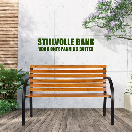Tuinbank | Buitenbank | bruin/zwart | 10.10kg | Tuinbankje | hout & staal | Parkbankje | 120cm*62cm*120cm