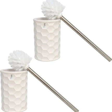 2x stuks wc/toiletborstels inclusief houders wit 34 cm van keramiek/RVS? - Toilet/badkameraccessoires wc-borstel - Porselein