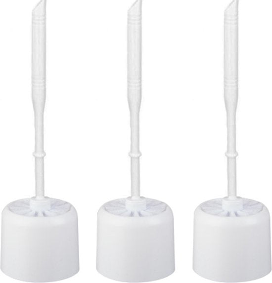 3xDiscountershop - Toiletborstel - Wcborstel kunststof -Toiletborstel in houder - Toiletborstelhouder - Wc borstel - borstel - Roestvrij - WitProduct breedte 10.5x 33x 6 cm